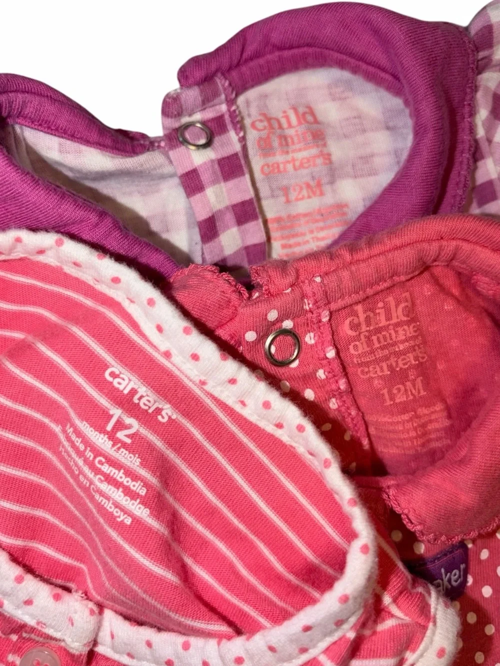 Vintage Y2K Carter’s Baby Girl 12M 3pc Floral Dress Romper Bundle Gingham Resort